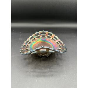 Vintage Unsigned Fenton Glass Blue Carnival Glass Basket Weave